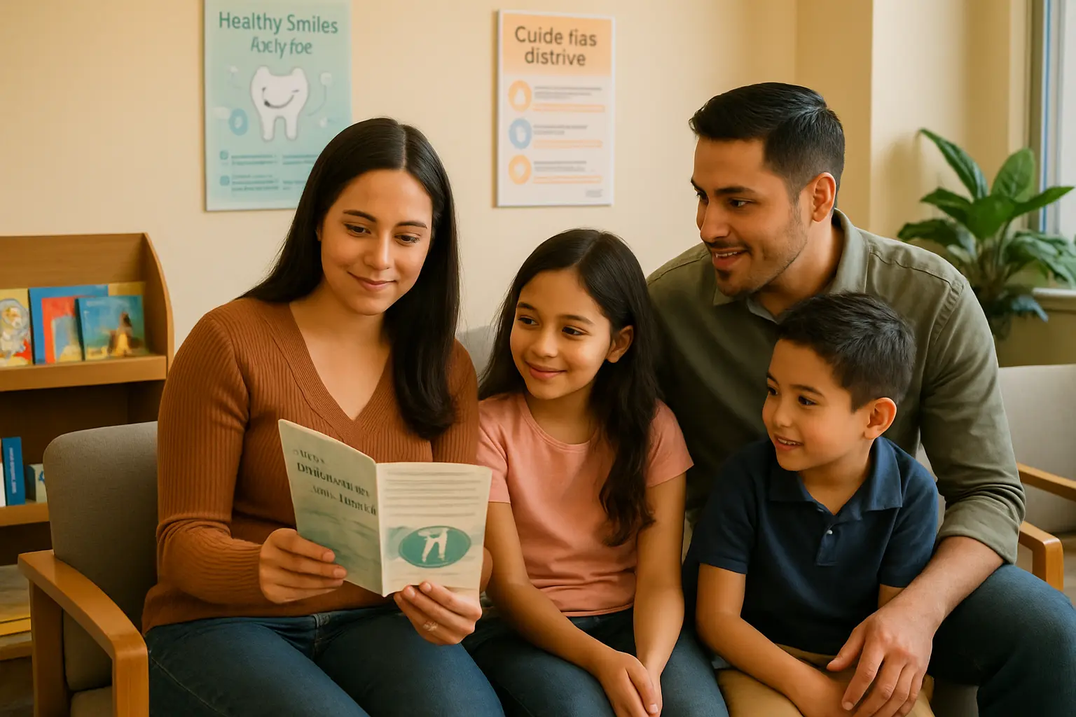 Familia hispana eligiendo dentista en California